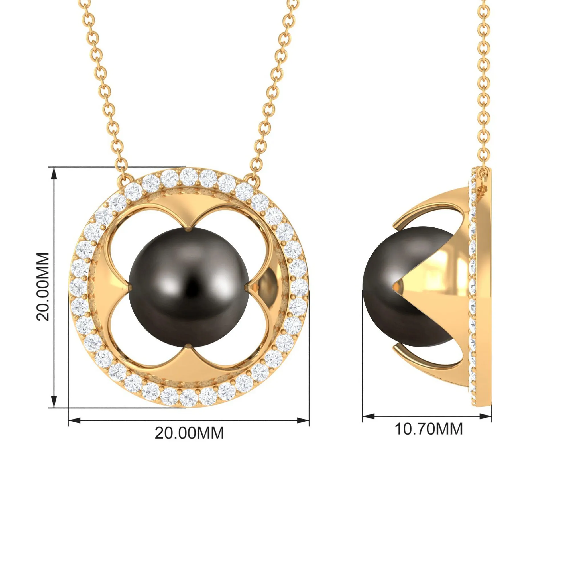 8.50 CT Solitaire Tahitian Pearl and Diamond Flower Necklace