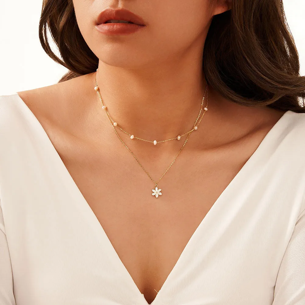 925 Silver Flower Pendant Pearl Necklace