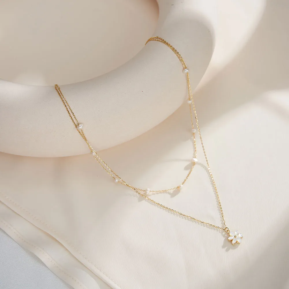 925 Silver Flower Pendant Pearl Necklace