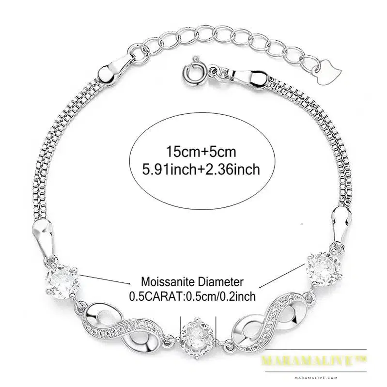 925 Sterling Silver 1.5 Carat Moissanite Eternity Bracelet Women's Fashion Temperament Elegant and Noble Gift for Girlfriend Mom