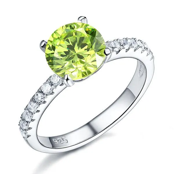 925 Sterling Silver Bridal Wedding Promise Ring 2 Carat Simulated Green Peridot