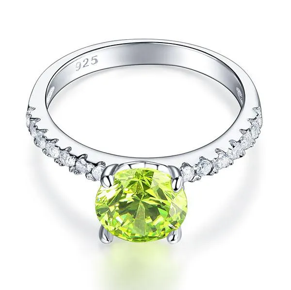 925 Sterling Silver Bridal Wedding Promise Ring 2 Carat Simulated Green Peridot