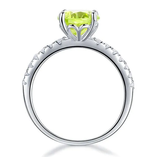 925 Sterling Silver Bridal Wedding Promise Ring 2 Carat Simulated Green Peridot