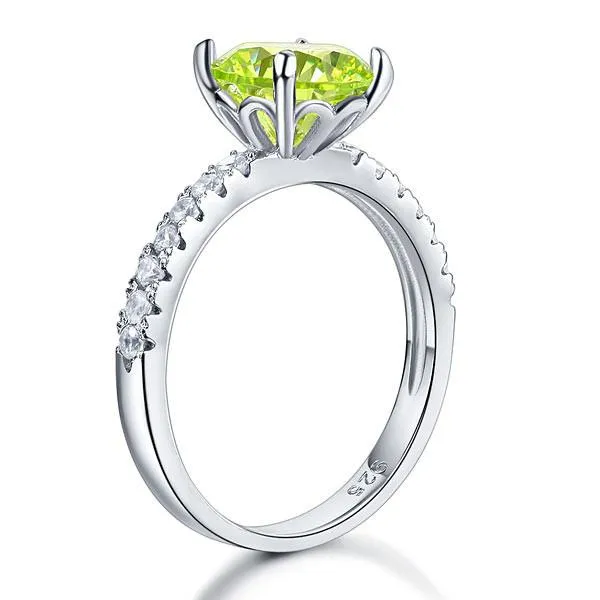 925 Sterling Silver Bridal Wedding Promise Ring 2 Carat Simulated Green Peridot