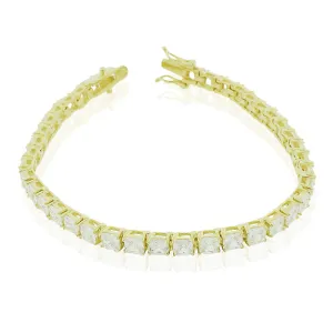 925 Sterling Silver Yellow Gold-Tone Clear Princess-Cut CZ Tennis Bracelet