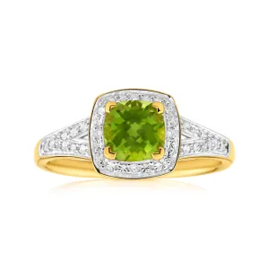 9ct Yellow Gold Diamond   Peridot Ring