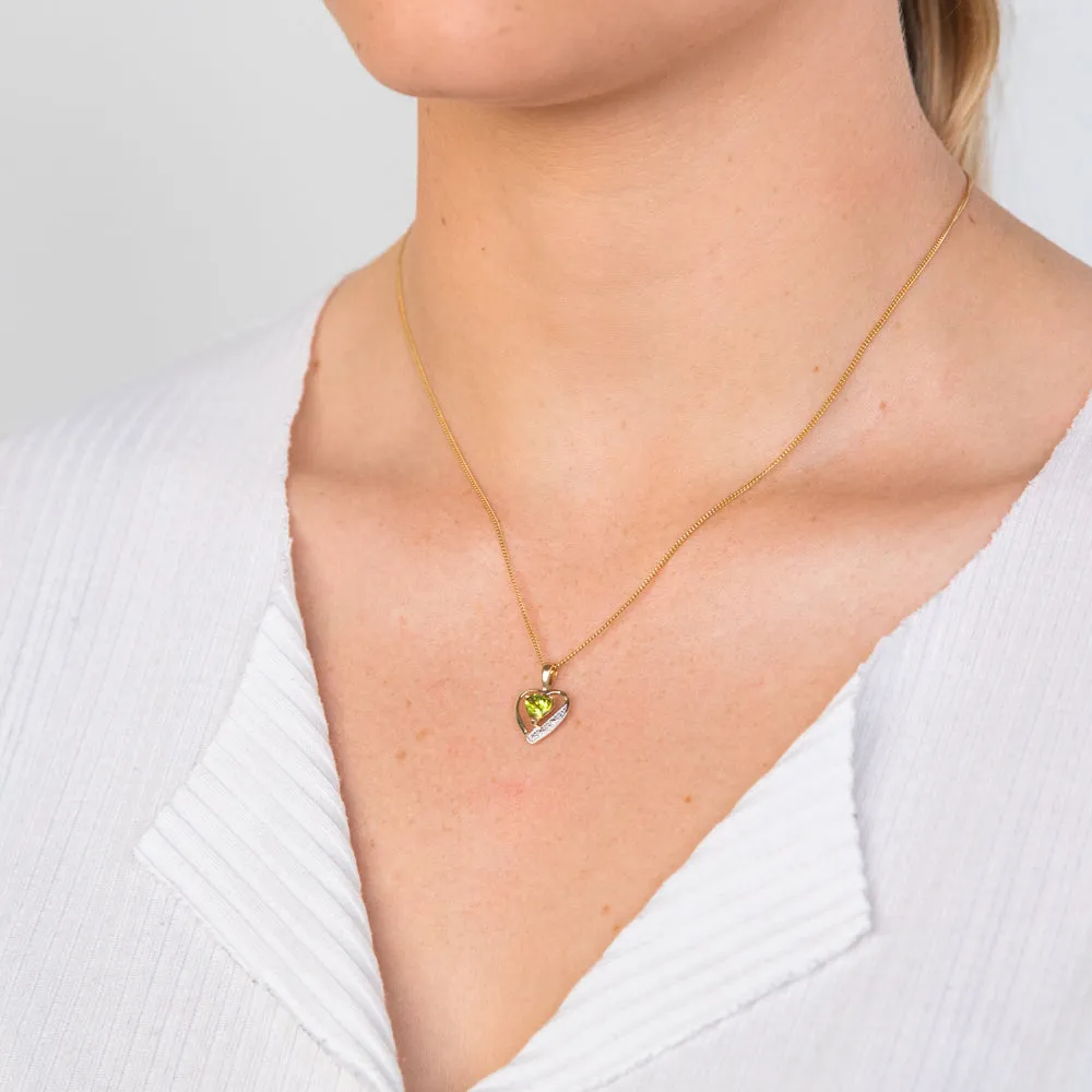 9ct Yellow Gold Peridot and Diamond Heart Pendant