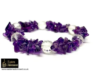 Amethyst Crystal Chip Bead Bracelet with Clear Quartz Beads