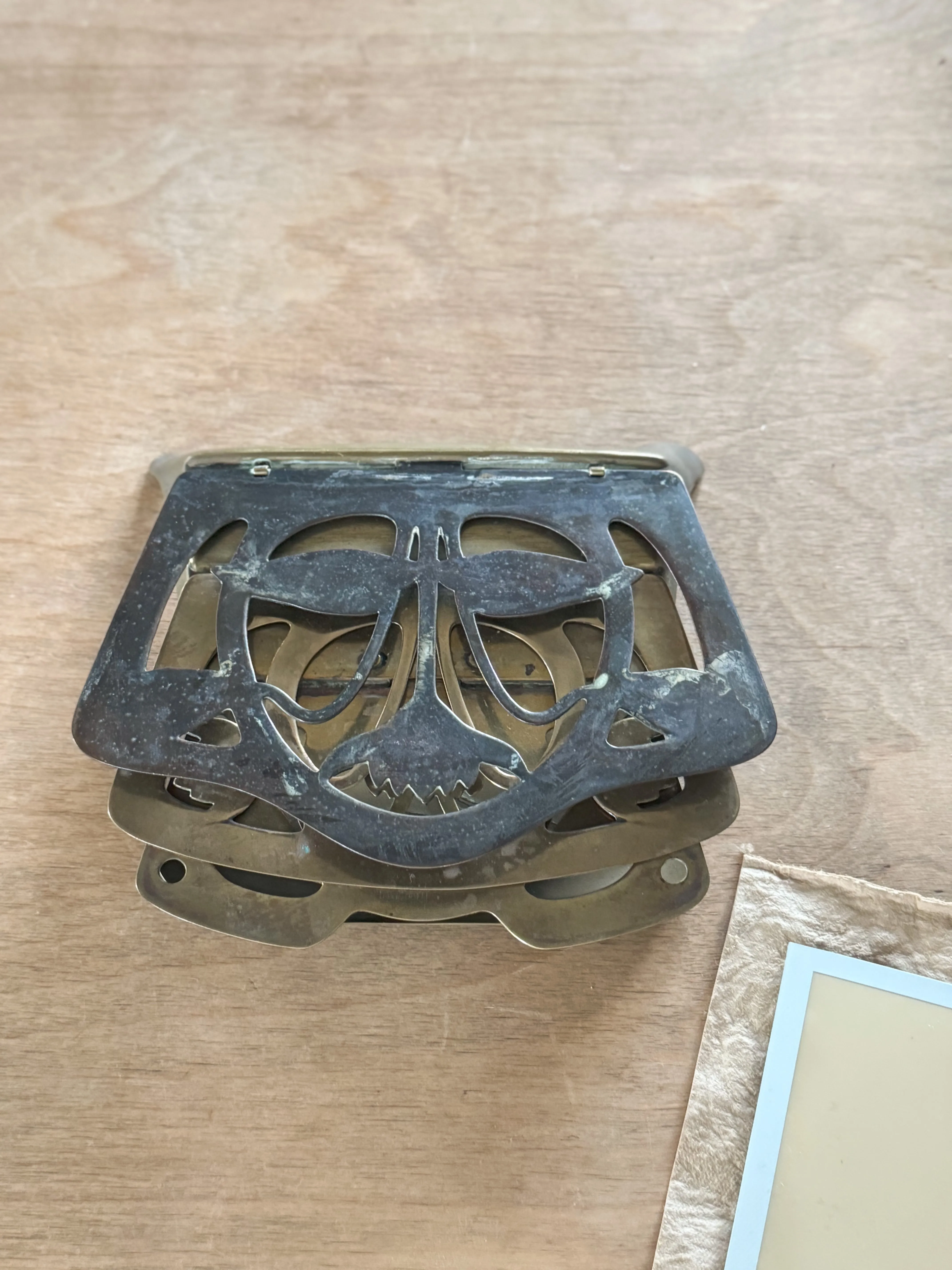 Antique German Ges Gesch Solid Brass Water Lilly Folding Letter Rack