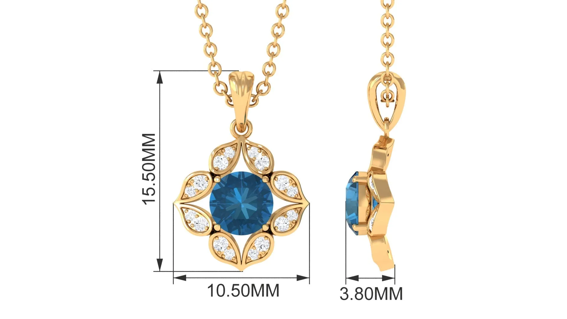 Antique Style Natural London Blue Topaz Bridal Pendant with Diamond