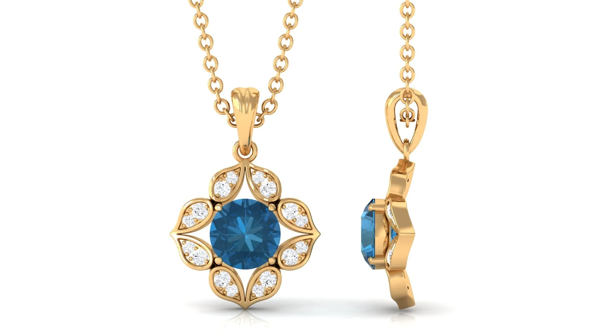 Antique Style Natural London Blue Topaz Bridal Pendant with Diamond