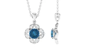 Antique Style Natural London Blue Topaz Bridal Pendant with Diamond