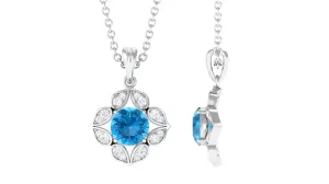 Antique Style Natural Swiss Blue Topaz Bridal Pendant with Diamond