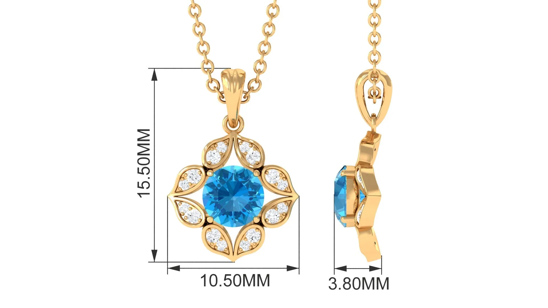 Antique Style Natural Swiss Blue Topaz Bridal Pendant with Diamond