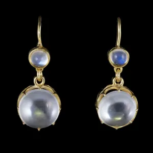 Antique Victorian Moonstone Earrings 9Ct Gold Circa 1900