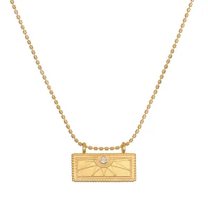 April White Topaz Sunburst Birthstone Tablet Necklace