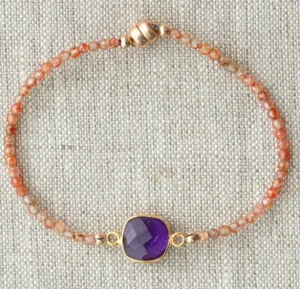 AVF Gold Amethyst Square Bezel Beaded Orange Zircon Bracelet