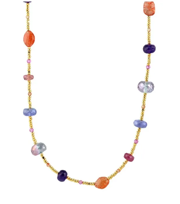 AVF Gold Glass, Sunstone, Tanzanite, Sapphire, Topaz & Amethyst Necklace (SI6735)