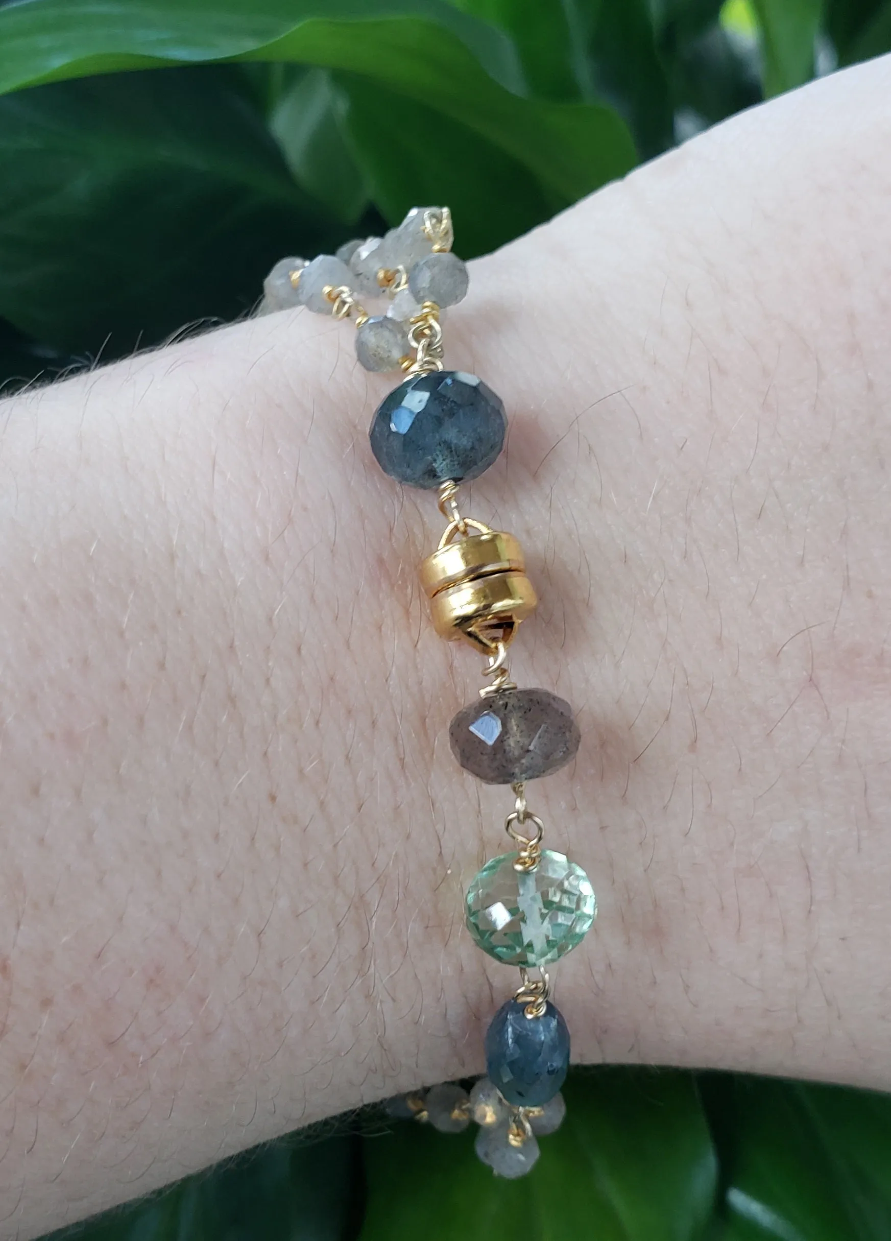 AVF Labradorite, Kyanite, Moss Aqua & Green Amethyst Triple Strand Beaded Bracelet (SI3686 & SI2841)
