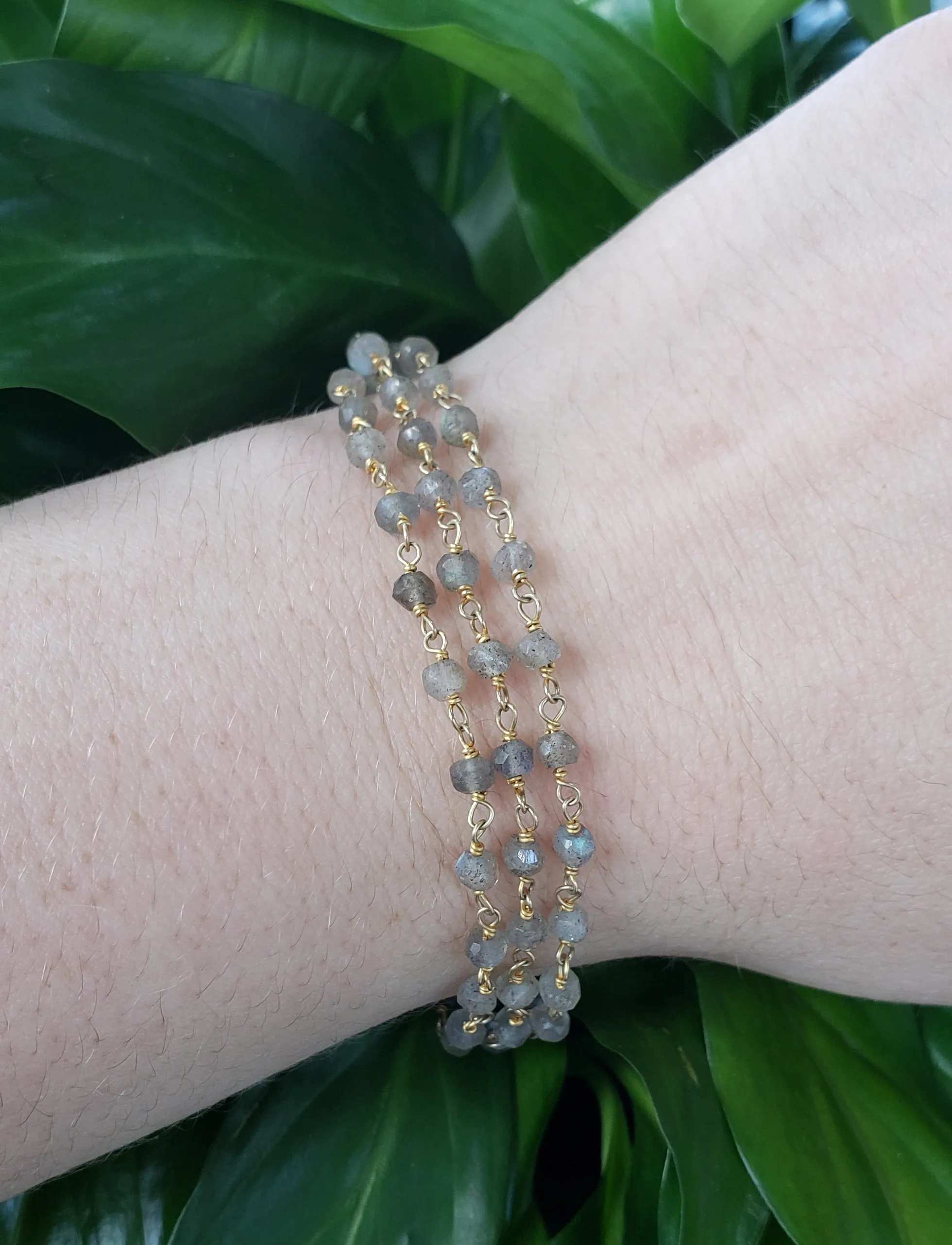AVF Labradorite, Kyanite, Moss Aqua & Green Amethyst Triple Strand Beaded Bracelet (SI3686 & SI2841)
