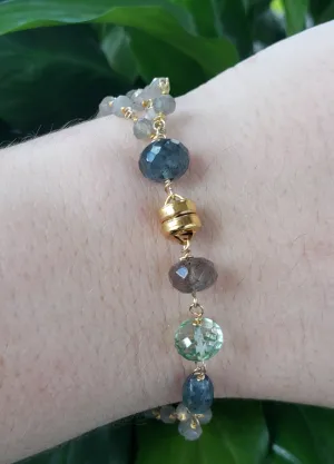 AVF Labradorite, Kyanite, Moss Aqua & Green Amethyst Triple Strand Beaded Bracelet (SI3686 & SI2841)