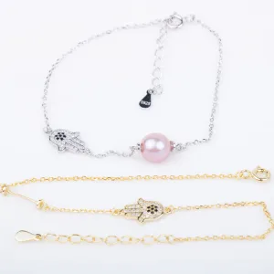 b010197 DIY 7-8mm Natural Freshwater pearl bracelet accessory 925 sterling silver adjustable chain bracelet for women
