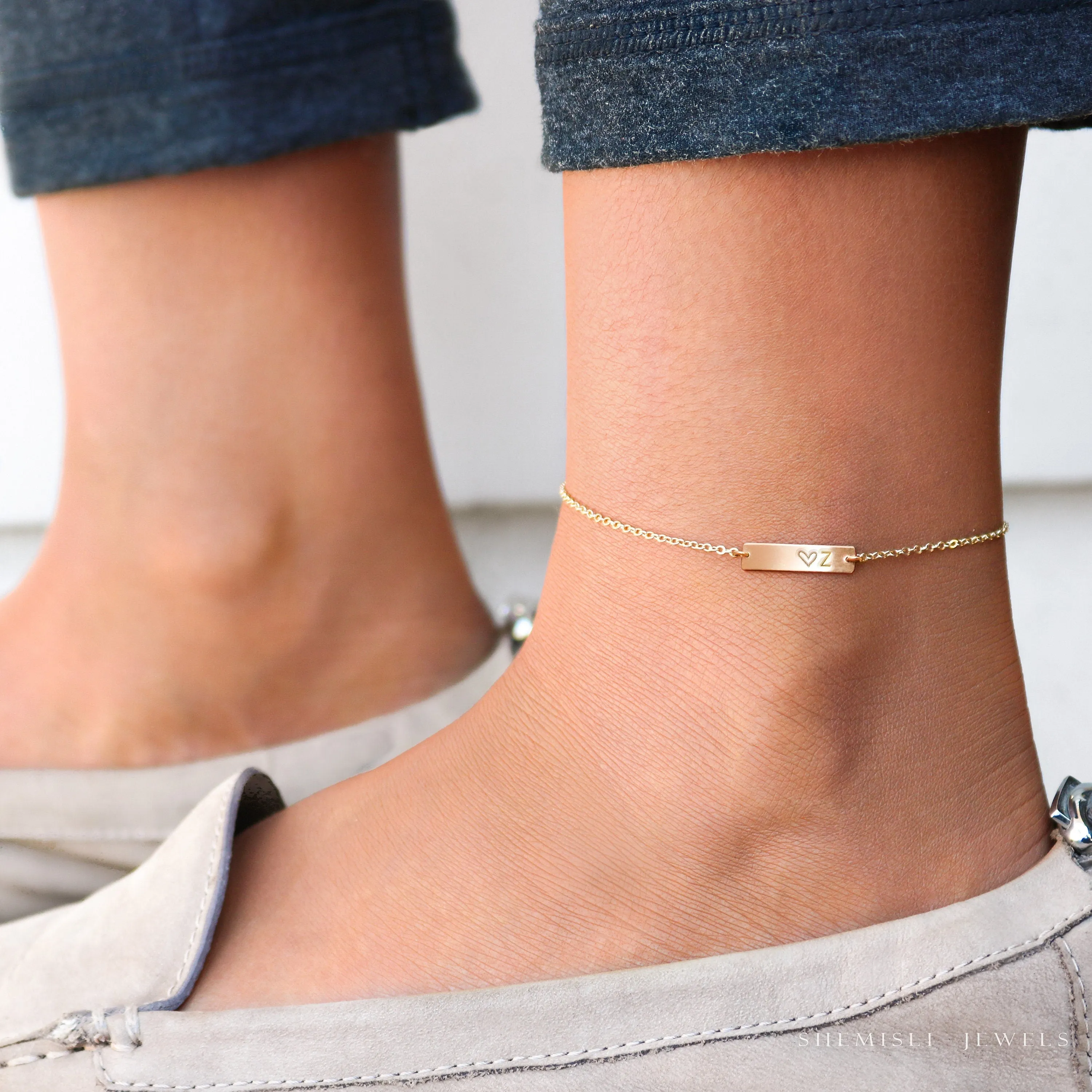Bar Anklet, Initial Anklet, Name Anklet, Date Anklet, Custom Anklet, Gold Anklet, Dainty Anklet, Unisex, Gold Filled, Silver • ABH20X4