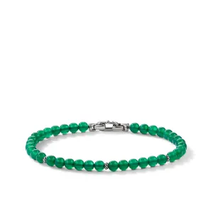 Bijoux Spiritual Beads Bracelet with Green Onyx and Sterling Silver\, 4mm