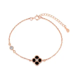 Black Onyx Clover Bracelet - Rose Gold