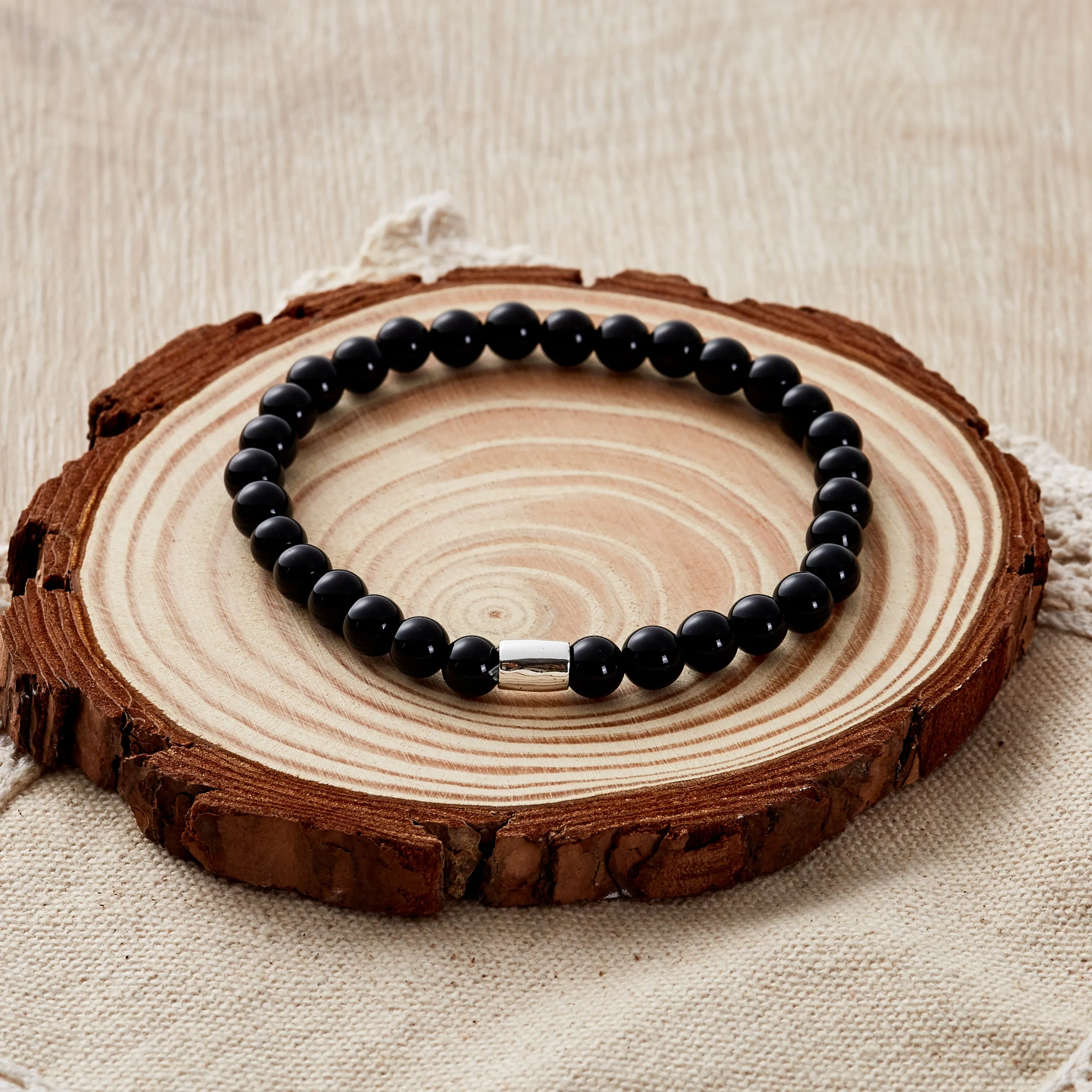 Black Onyx Gemstone Stretch Bracelet
