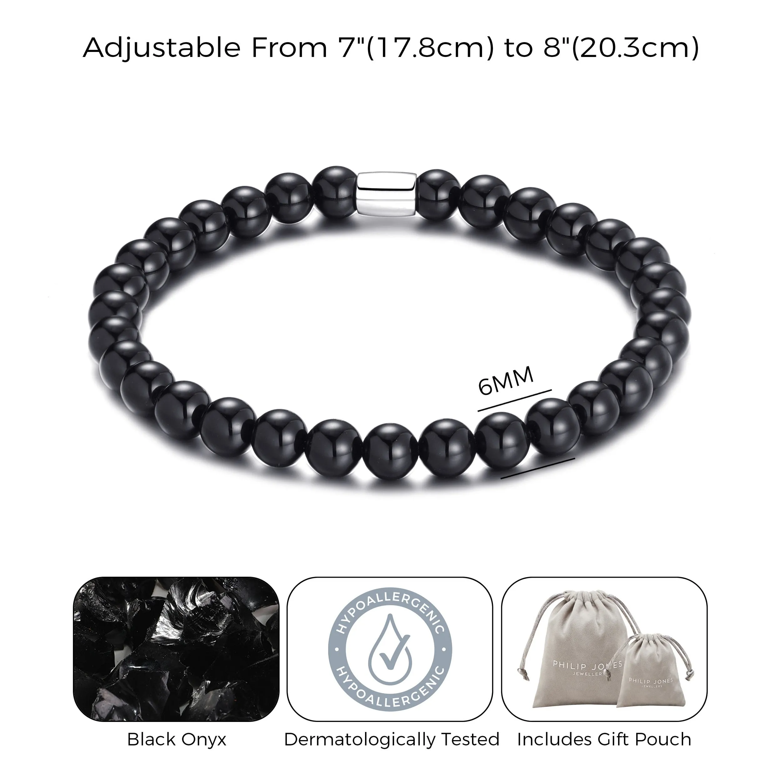 Black Onyx Gemstone Stretch Bracelet