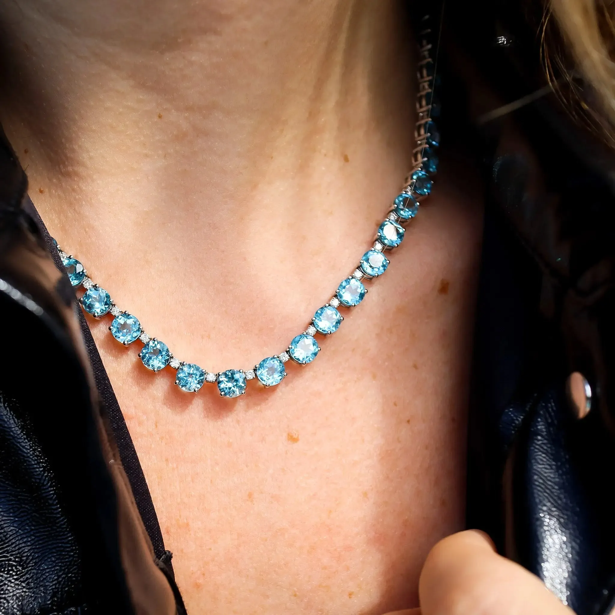 Blue Topaz and Diamonds Necklace