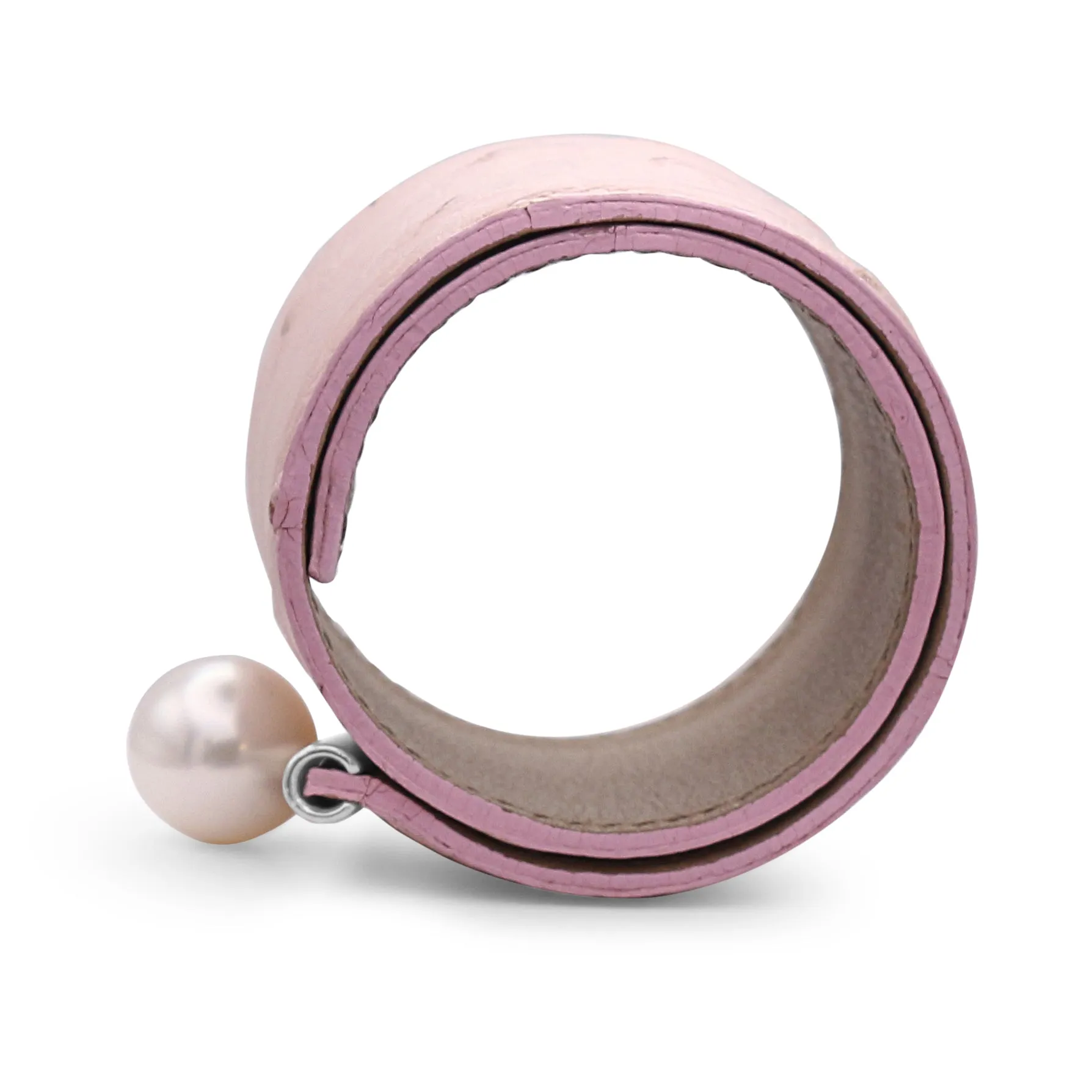 Boodles Pink Ostrich Leather Snap Bracelet , Tahitian Pearl End