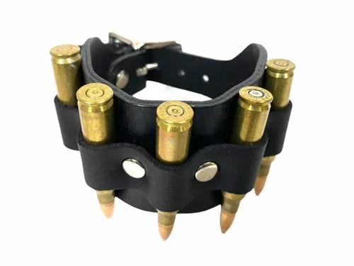 Brass Bullet Leather Wristband