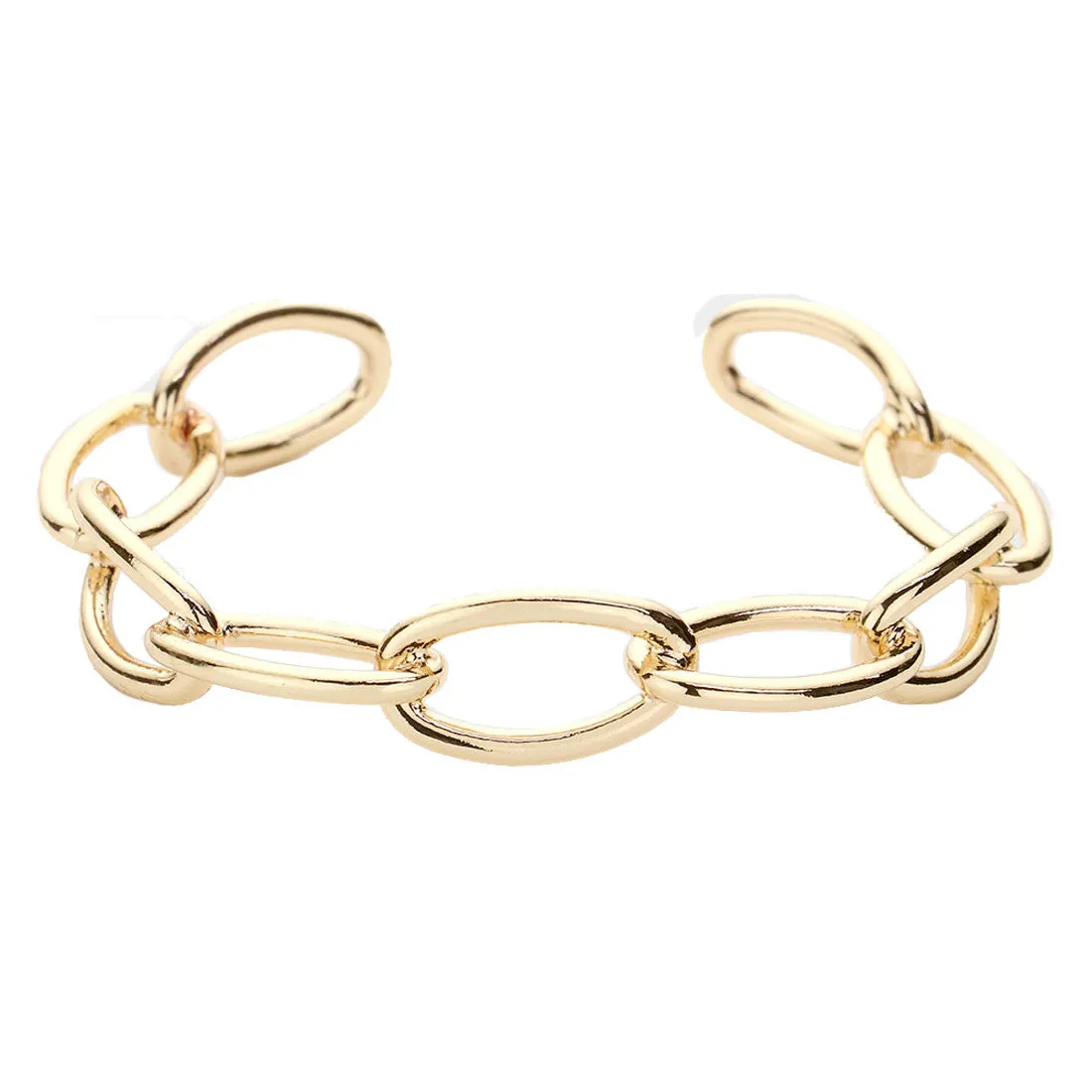 Brass Metal Open Oval Link Cuff Bracelet