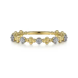 Bujukan Yellow Gold Stackable Beaded Diamond Station Ring, 0.07 cttw