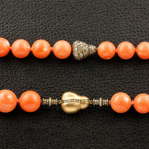 Coral Bead & Fancy Colored Diamond Necklace