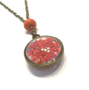 Coral Red Dried Flower Necklace