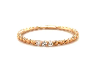 Dainty Stackable Beaded Italian Rose Gold Diamond Ring