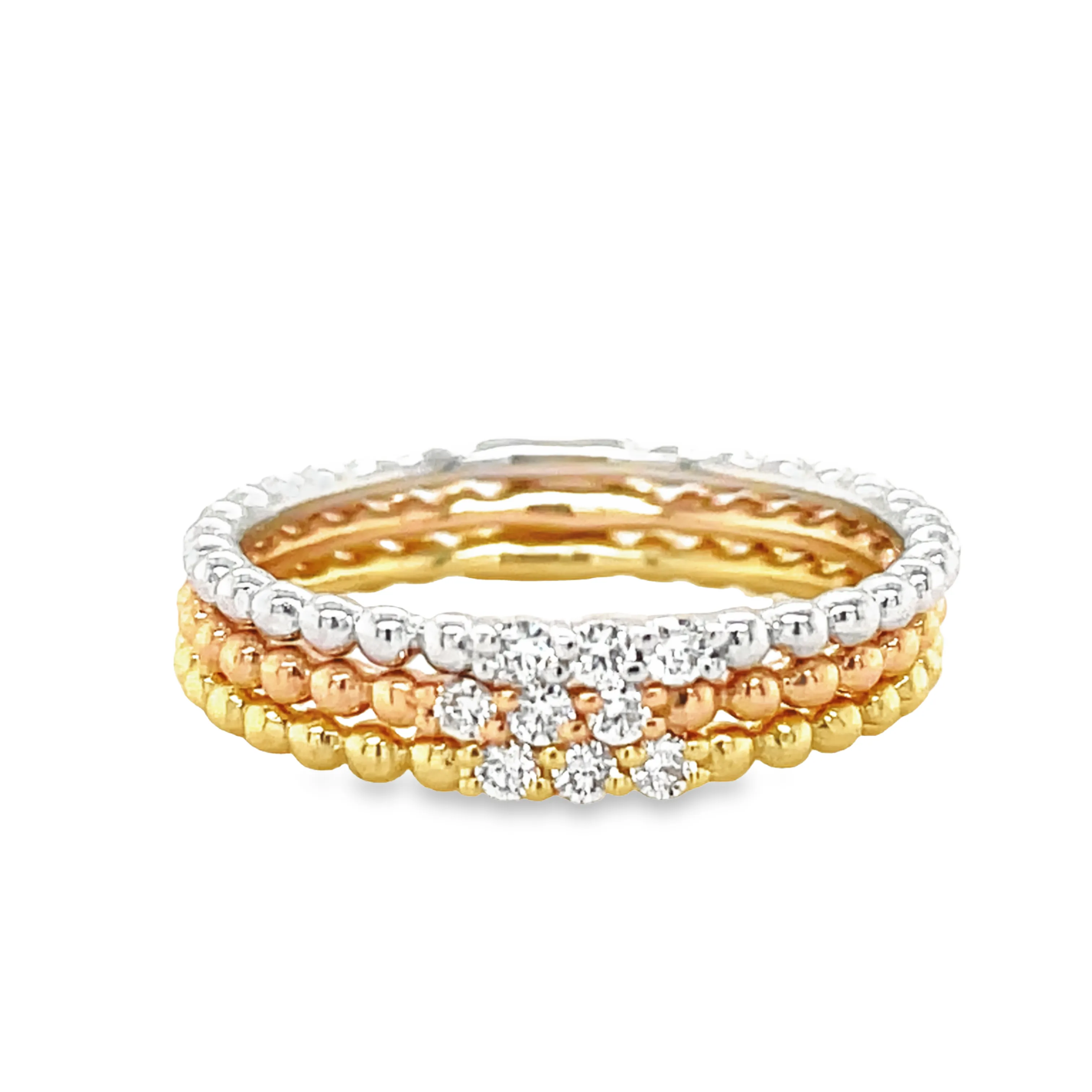 Dainty Stackable Beaded Italian Rose Gold Diamond Ring