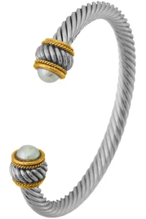 David Dupes - Twisted Pearl Cable Cuff Bracelet- White