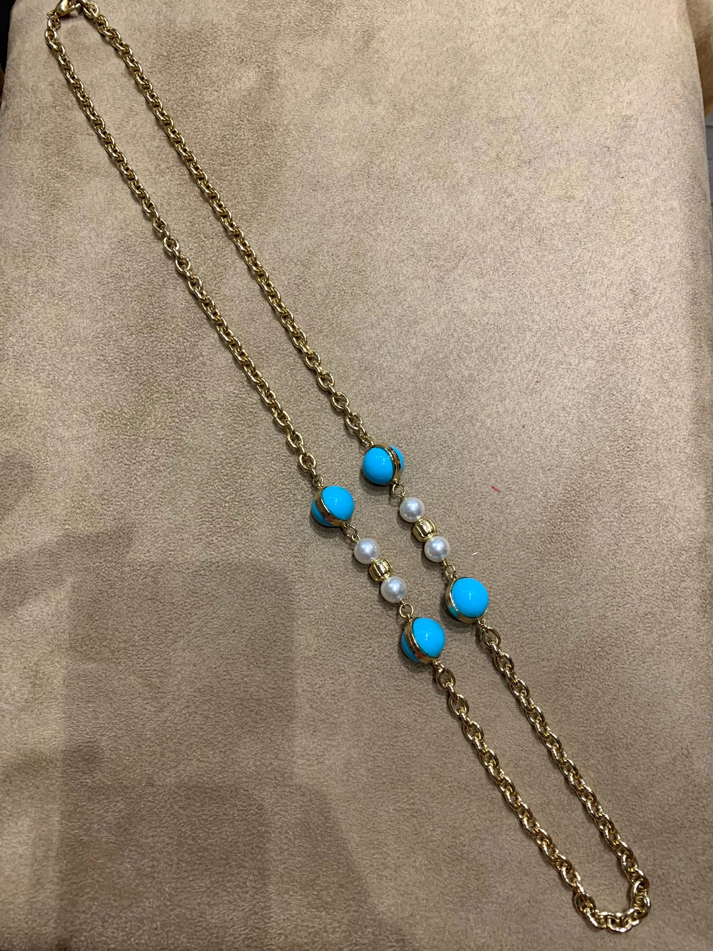 Dior Long gold sautoir chain with Glass Turquoise and Pearl