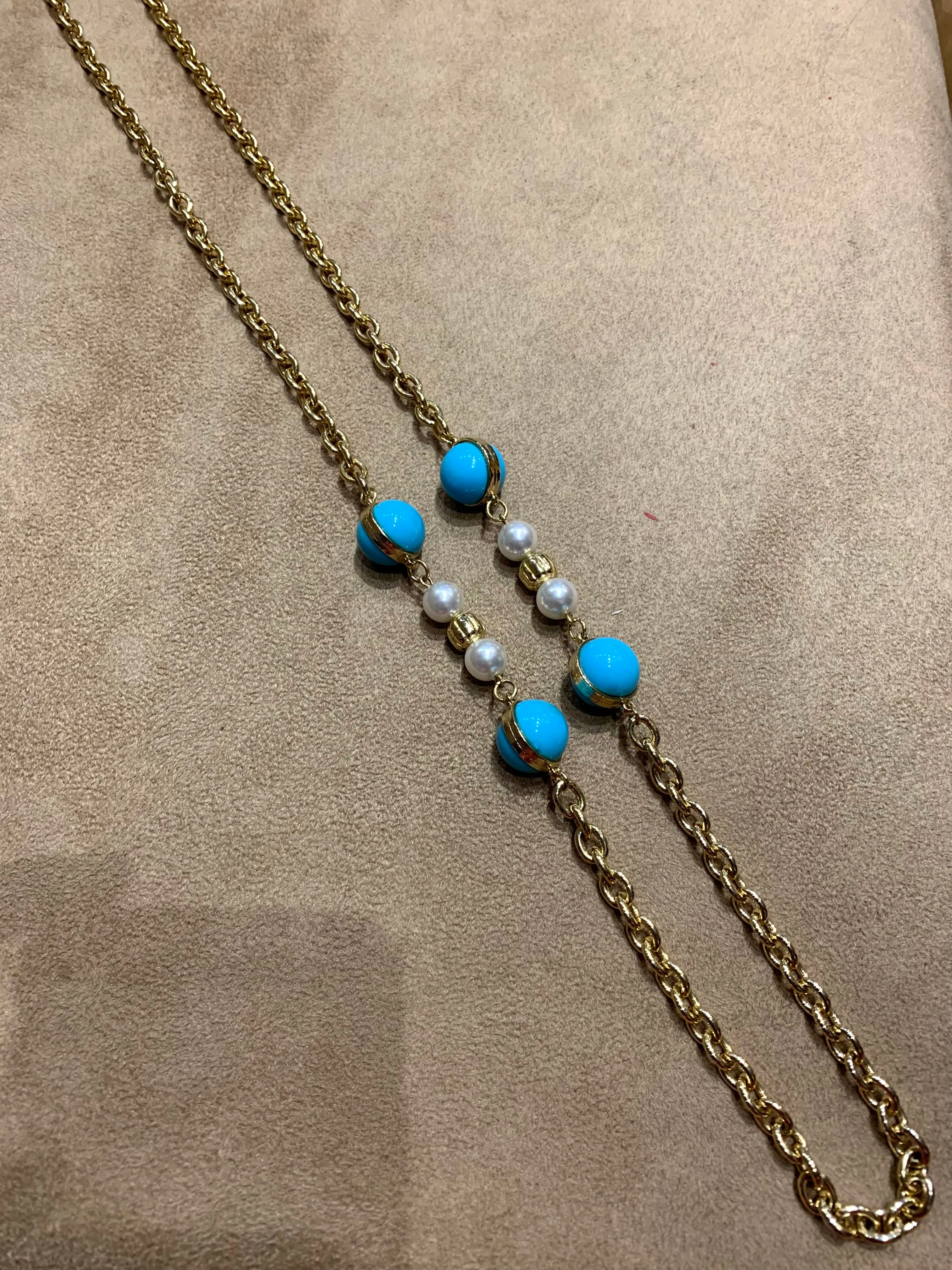 Dior Long gold sautoir chain with Glass Turquoise and Pearl