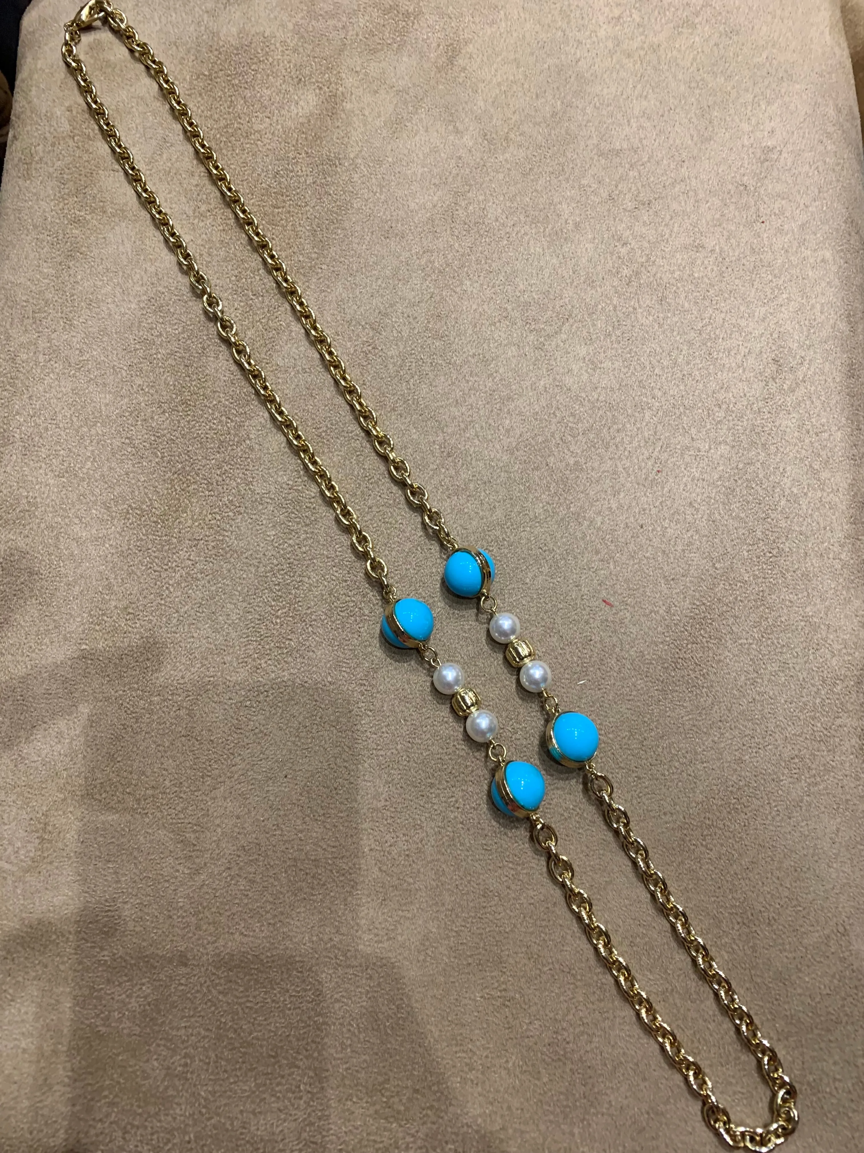 Dior Long gold sautoir chain with Glass Turquoise and Pearl