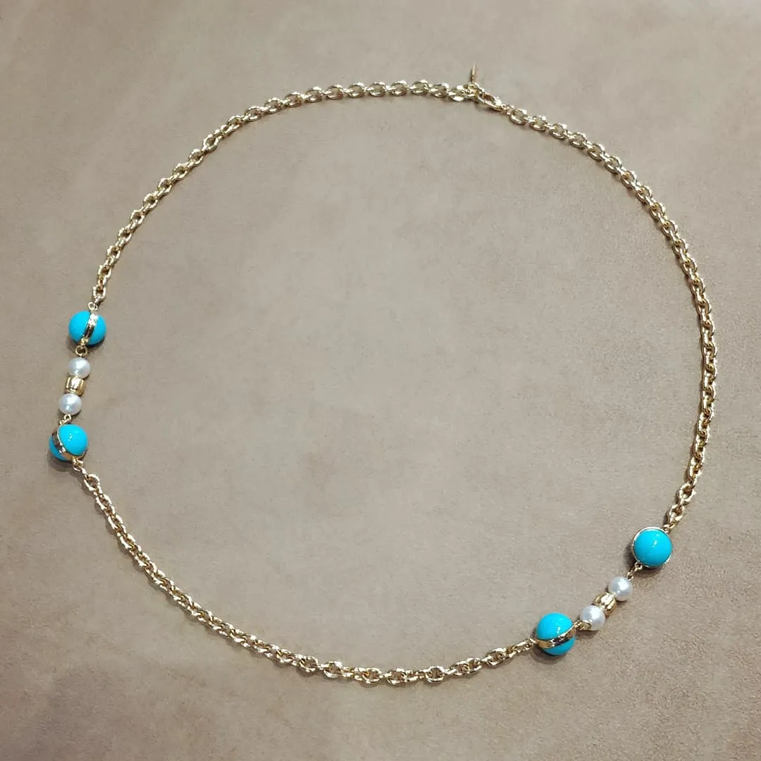 Dior Long gold sautoir chain with Glass Turquoise and Pearl