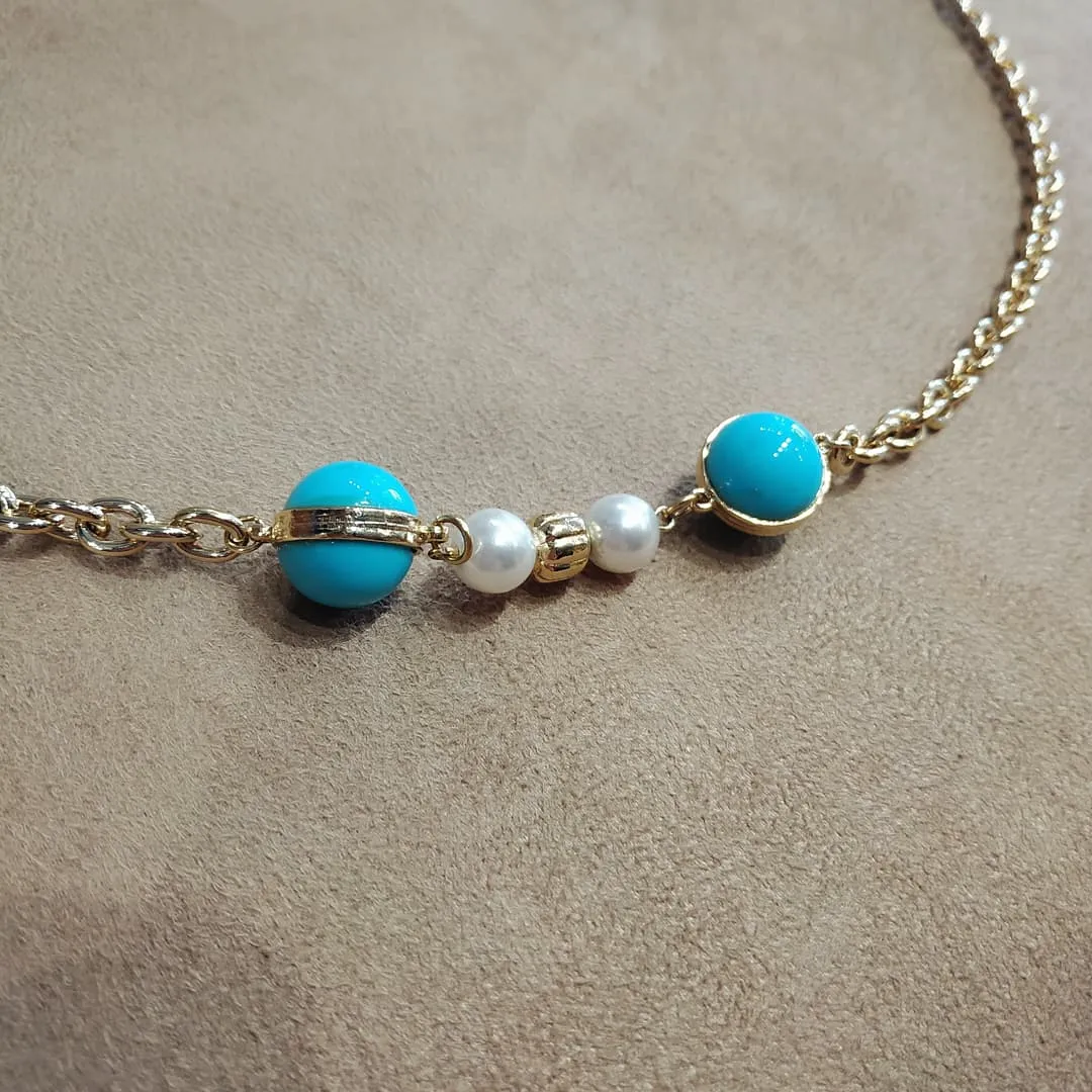 Dior Long gold sautoir chain with Glass Turquoise and Pearl