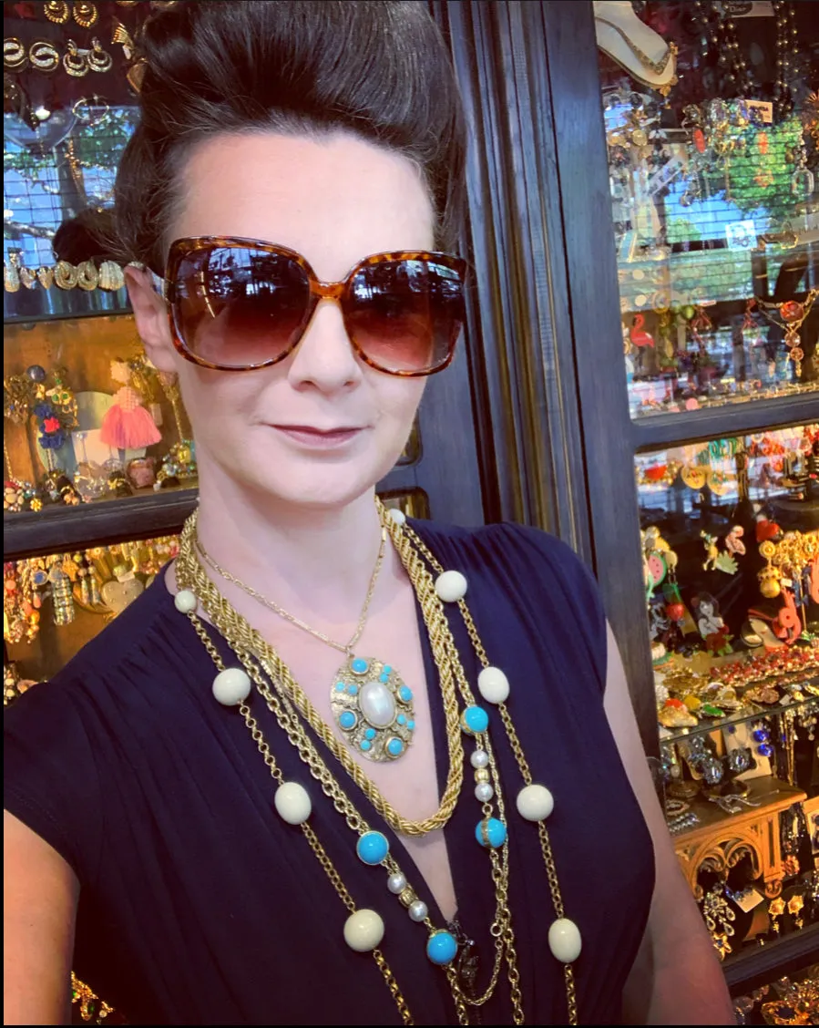 Dior Long gold sautoir chain with Glass Turquoise and Pearl