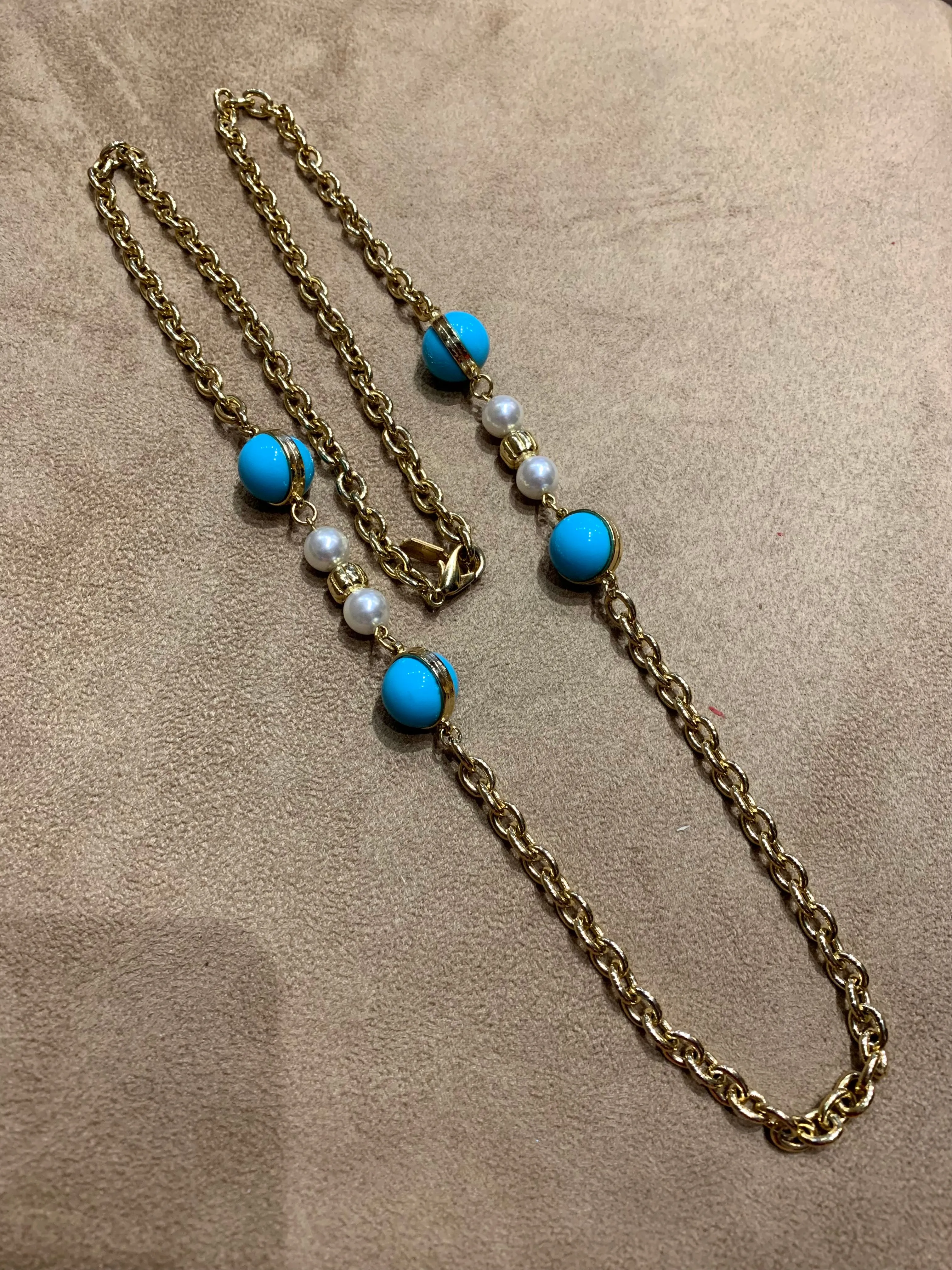 Dior Long gold sautoir chain with Glass Turquoise and Pearl