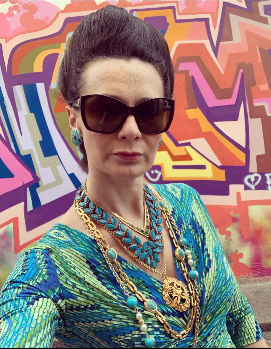 Dior Long gold sautoir chain with Glass Turquoise and Pearl