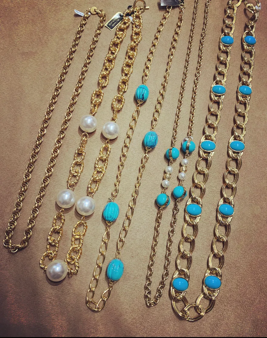 Dior Long gold sautoir chain with Glass Turquoise and Pearl
